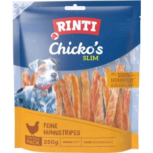 Rinti Chicko Slim Huhnstripes, 250g Packung, getrocknete Hunde-Snacks aus 100% Hühnchenfilet.