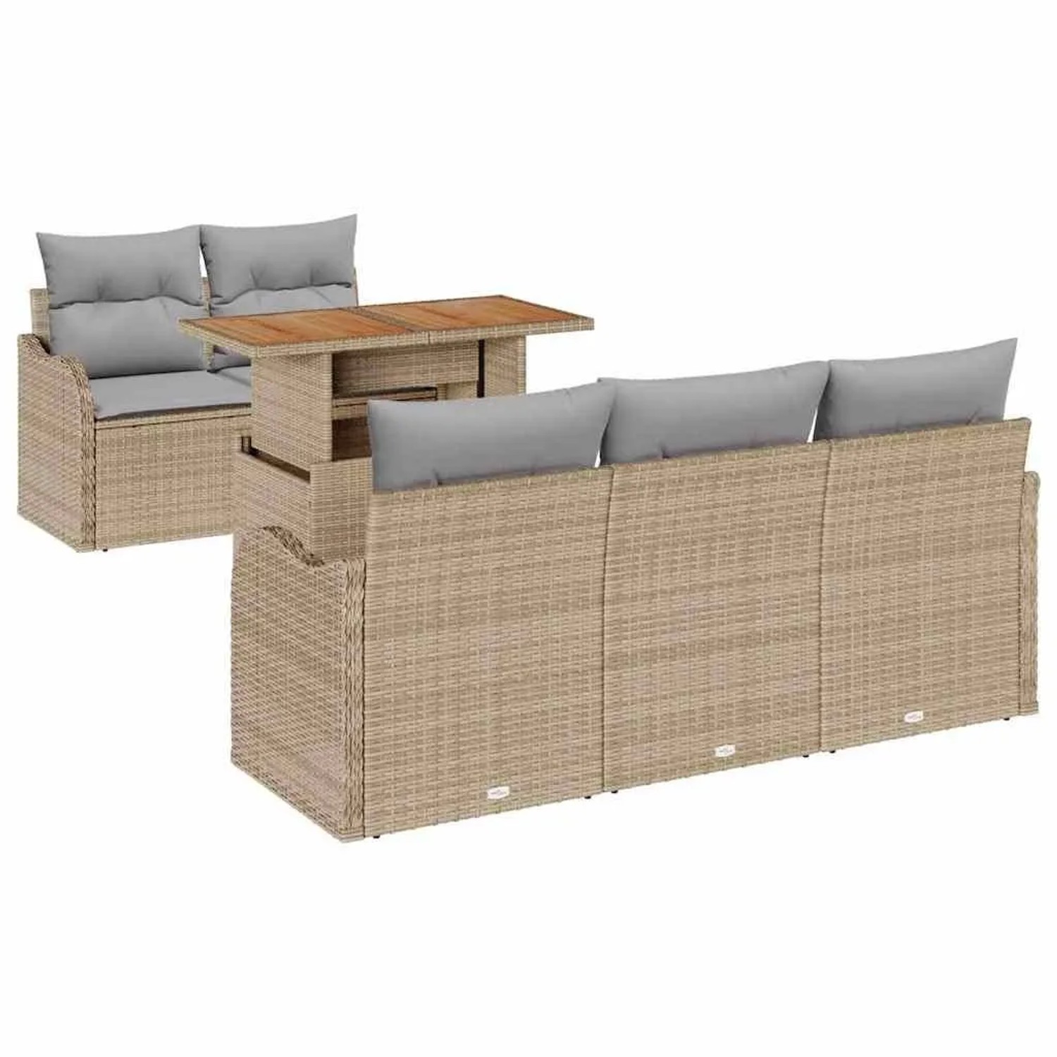 vidaXL Gartensofa-Set mit Kissen 6 Stk Beige und Hellgrau Poly-Rattan 3349398