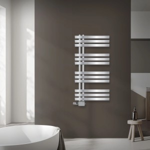 Chromfarbener LuxeBath Badheizkörper Iron 500x1000 mm mit Anschlussgarnitur Universal Eck.