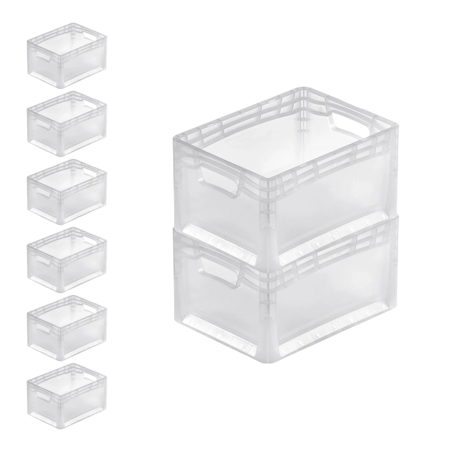 PROREGAL SuperSparSet: 8 transparente Eurobehälter LightLine, 24 Liter, mit offenem Griff. Aufbewahrungsboxen.