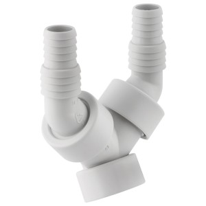 Geberit Doppelwinkelschlauchtülle 25 mm, Y-Form, aus Kunststoff in Alpinweiß für Siphonanschlüsse.