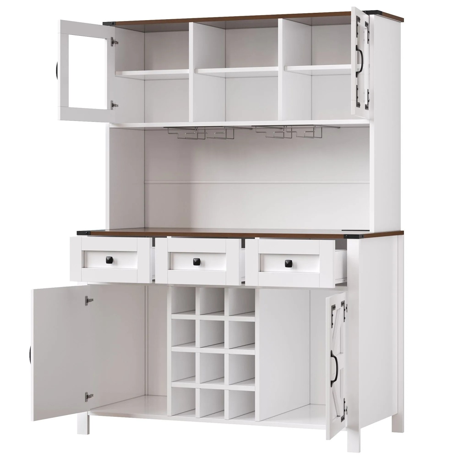 okwish Hochschrank mit USB Anschlüssen LED Licht Küche 120x40x170cm Weiß