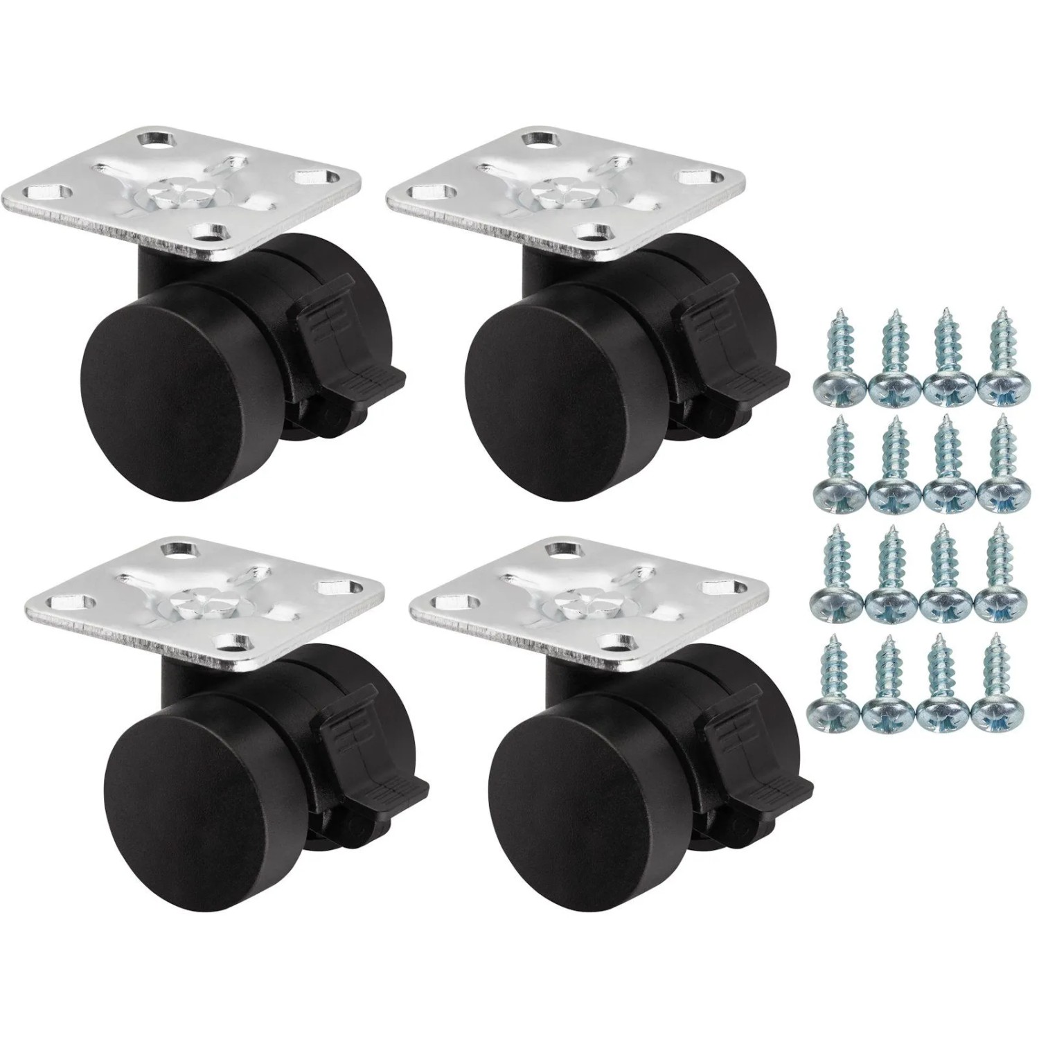 SOTECH 4 Stück Möbelrolle AACHEN Ø35 mm Schwarz Anschraubplatte 47x47 mm mit Bremse inkl. Schraubenset