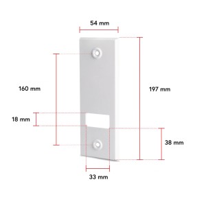 Weiße Bauheld Rollladen Gurtwickler Abdeckplatte aus Kunststoff mit 160mm Lochabstand und Maßen für Rollladenantriebe.