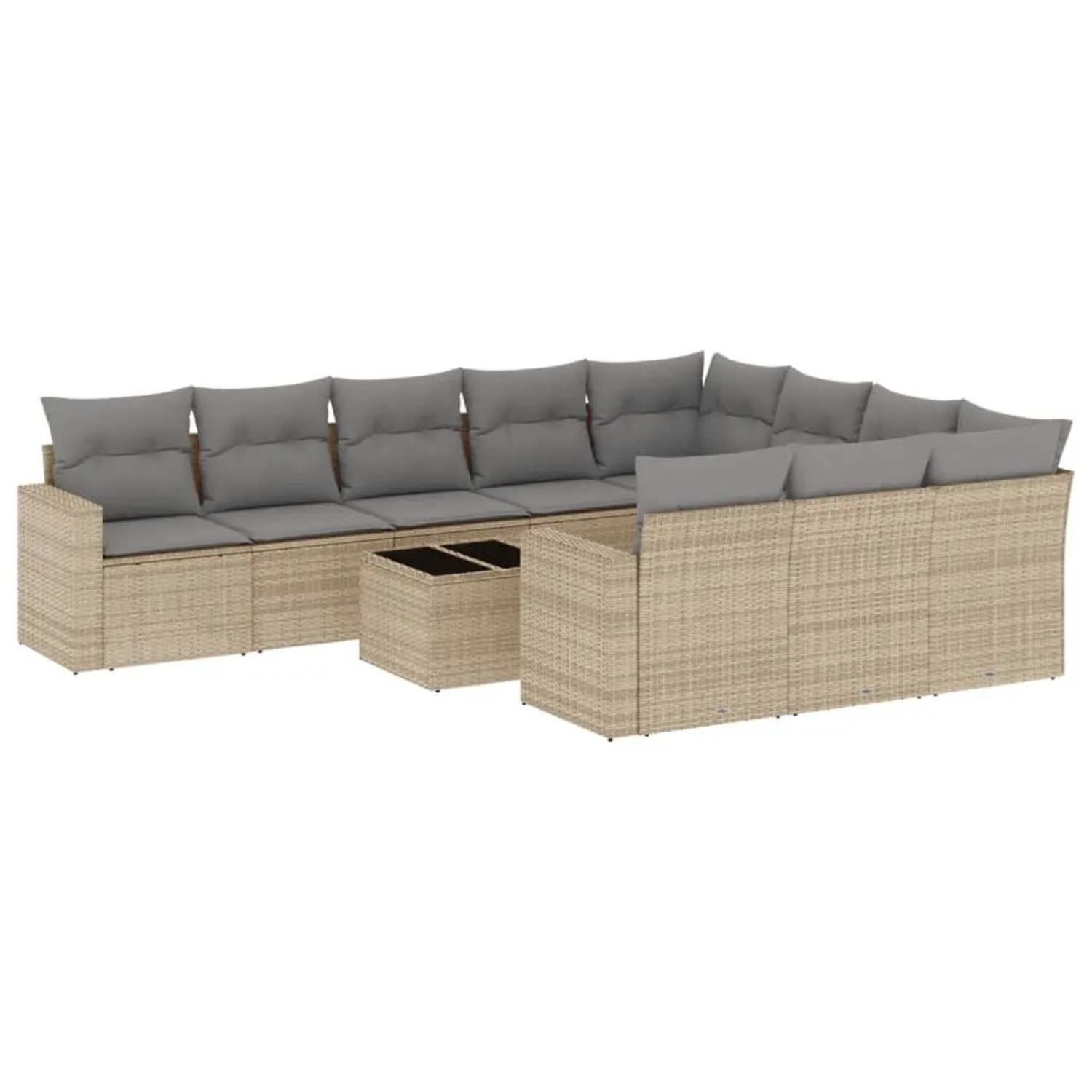 vidaXL 11-Tlg Garten-Sofagarnitur mit Kissen Beige Poly Rattan 3251836