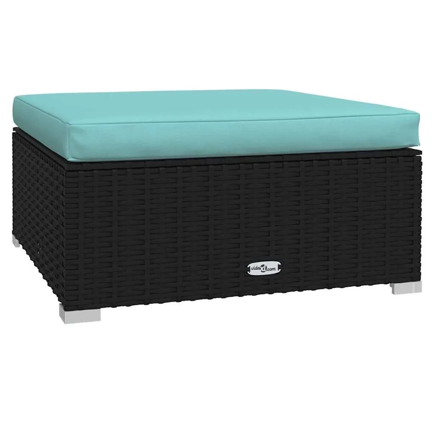 vidaXL Garten-Fußhocker mit Kissen Schwarz 70x70x30 cm Poly Rattan 317536