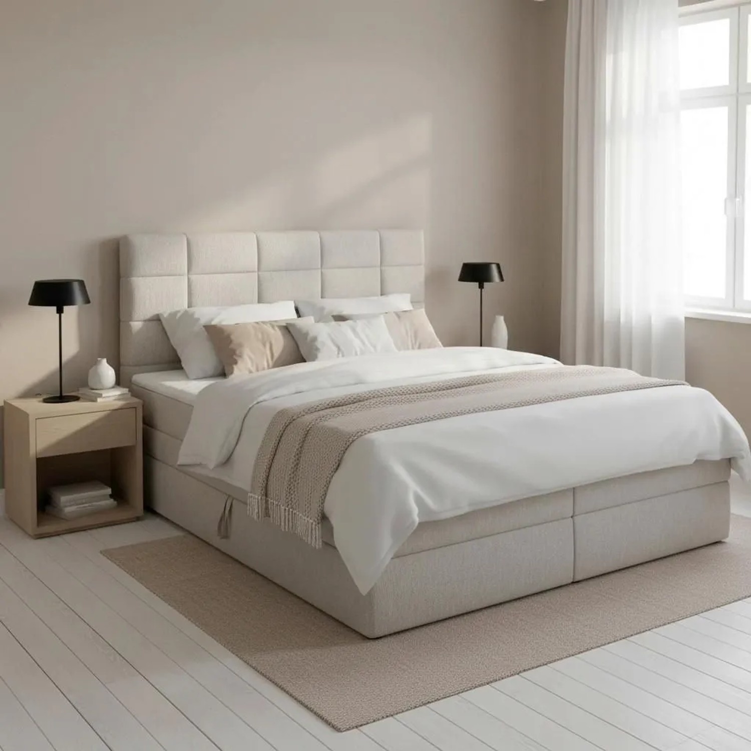 Bessagi Home Boxspringbett Aria Grau ca. 180x200 cm mit Topper