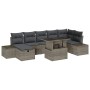 Graues 8-teiliges vidaXL Garten-Sofa-Set aus Polyrattan mit Kissen und Stauraum.