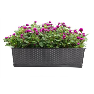 BigDean 2er Set Blumenkasten Mit Untersetzer 70 Cm Lang Rattan Optik Anthrazit Aus PP Kunststoff Balkon Pflanzkasten Schmal Balkonkasten BigDean 2er Set Blumenkasten mit Untersetzer 70 cm lang Rattan-Optik anthrazit - aus PP-Kunststoff - Balkon Pflanzkasten schmal Balkonkasten
