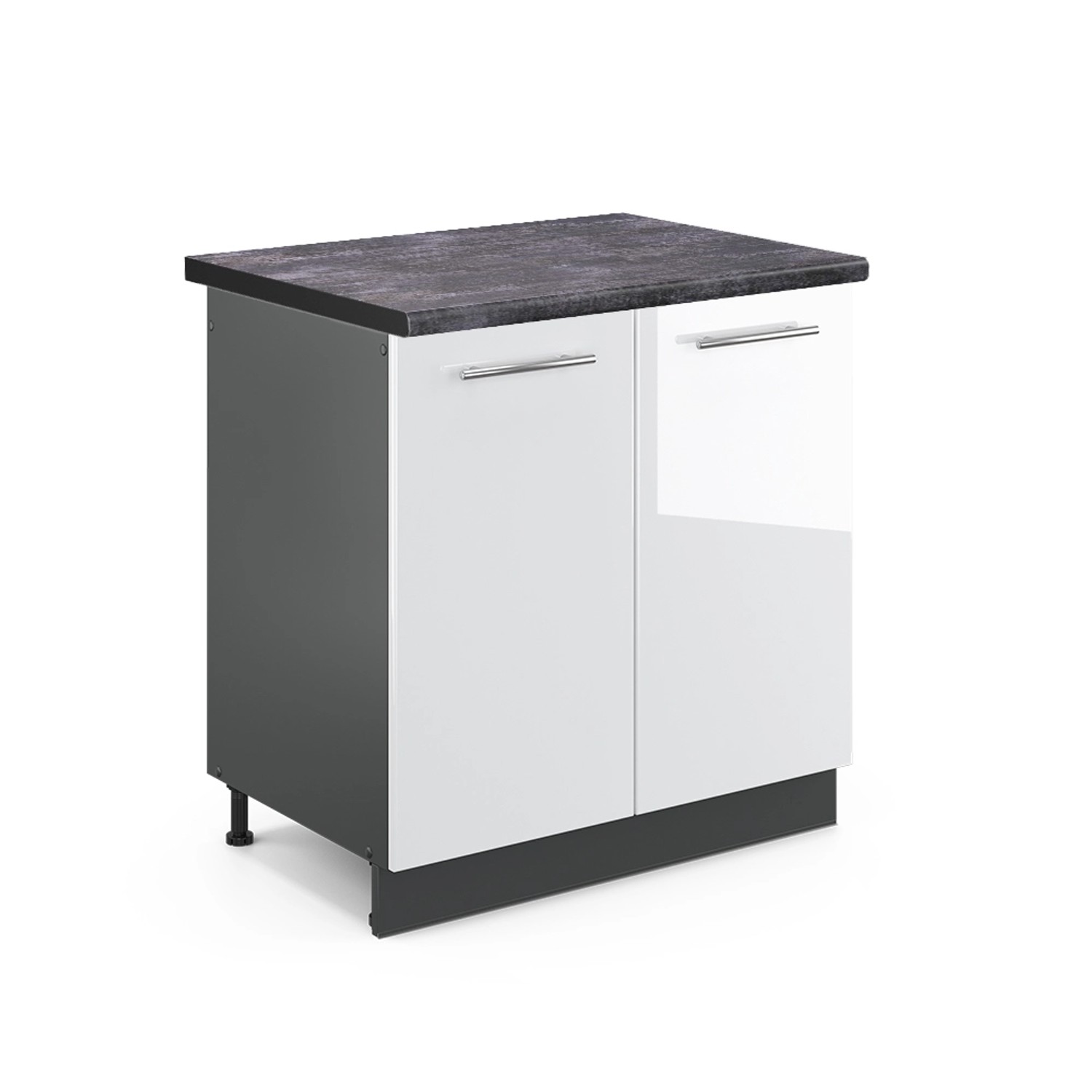 Vicco Spülenunterschrank Fame-Line Weiß Hochglanz/Anthrazit 80 cm AP Anthrazit