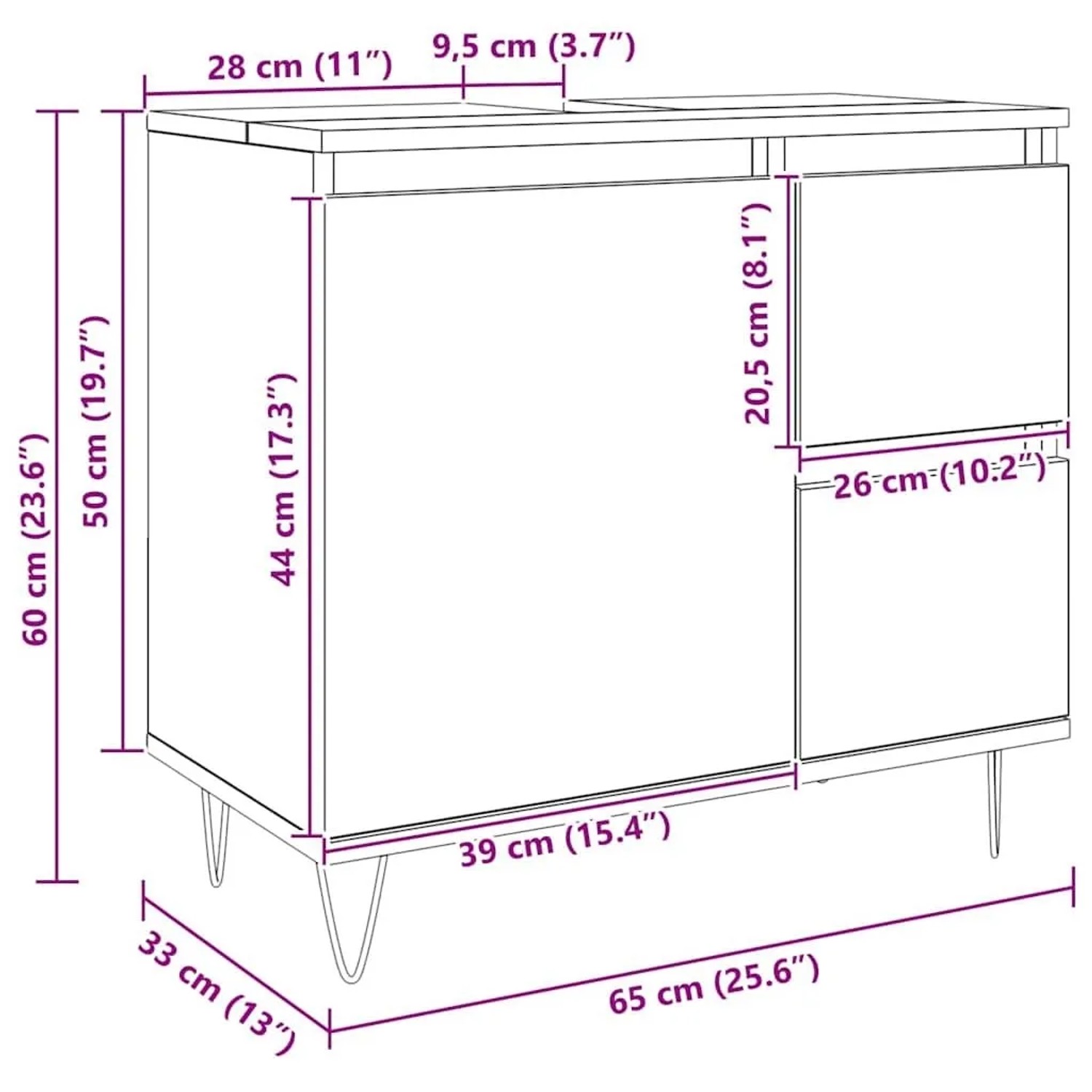 vidaXL Waschbeckenunterschrank Artisan-Eiche, Maße: 65x33x60 cm. Badmöbel mit Stauraum.