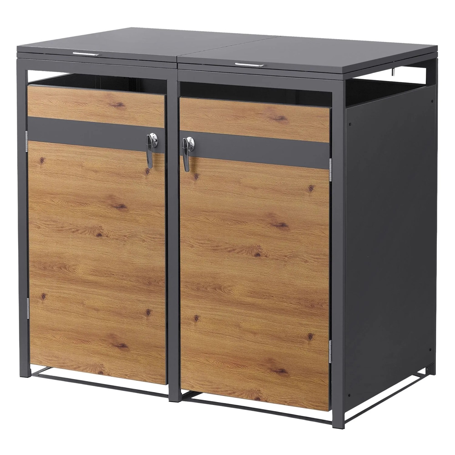 Ml-Design Mülltonnenbox 2er 132x80x120 cm 240L Anthrazit-Holzoptik