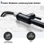 Detailaufnahme: Schwarze AICA Küchenarmatur mit flexiblem Anschlussschlauch.