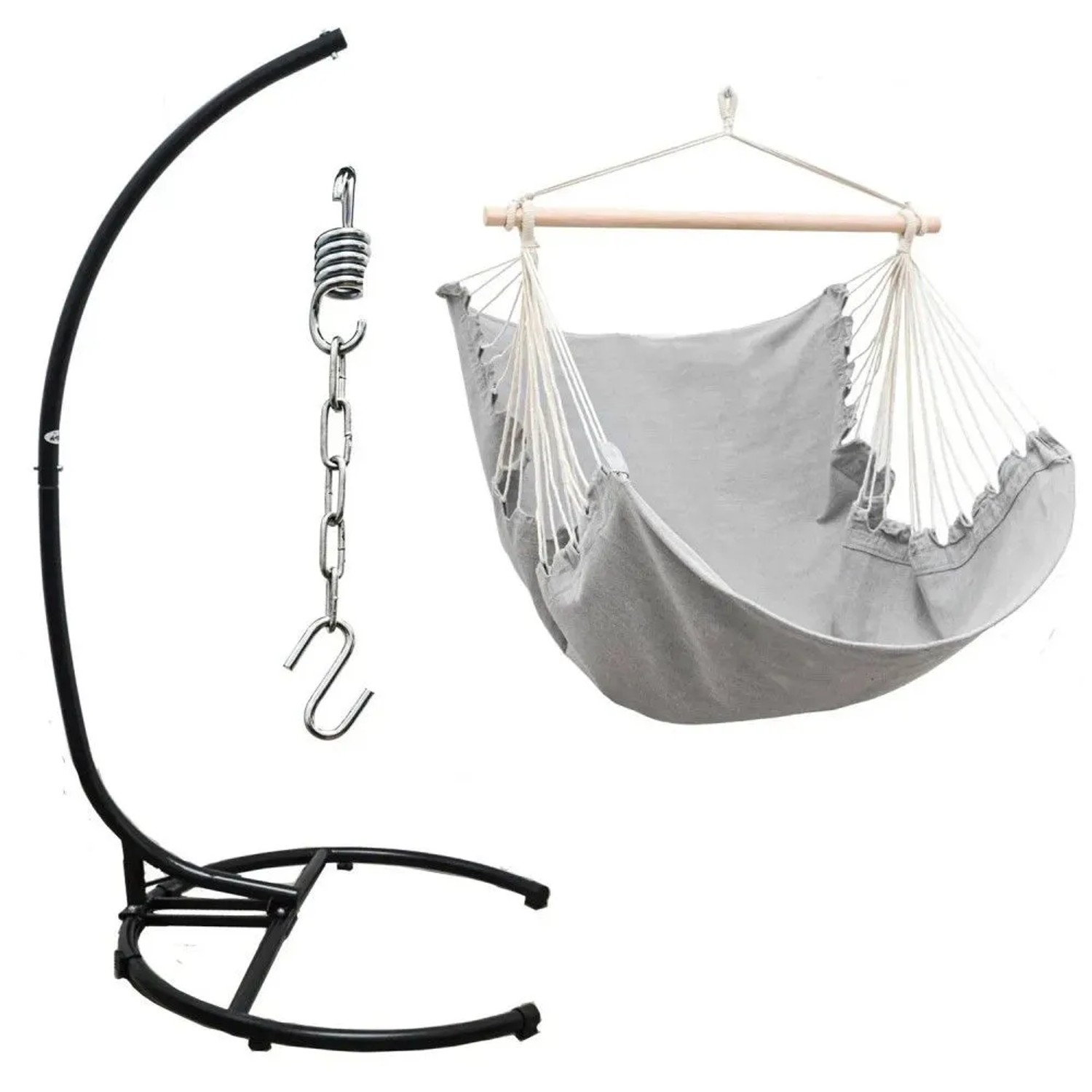 AMANKA XL-Hängesessel in Lilac Grau mit schwarzem Stahlgestell, Feder und Kette für Garten & Terrasse.