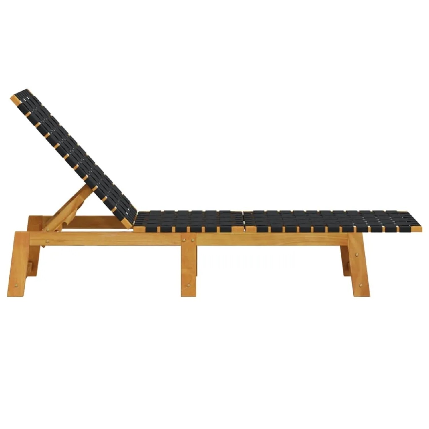 Schwarze vidaXL Sonnenliege aus Akazienholz mit verstellbarer Rückenlehne für Garten und Terrasse.