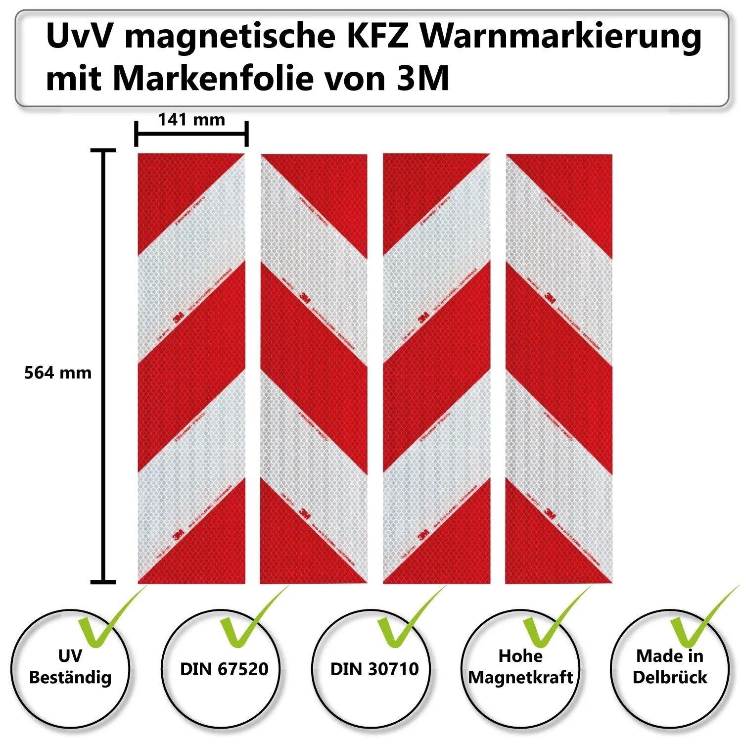 UvV Kfz-Warnmarkierung Magnet 4x564mm & Baustellenfahrzeug 45x15cm 3M 3410_3