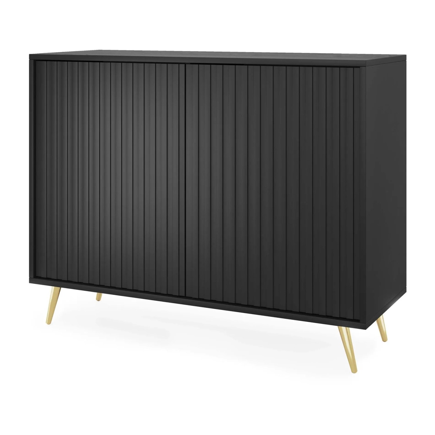 Selsey Sideboard Bello mit Lamellenfronten 104 cm Schwarz mit Goldenen Beinen