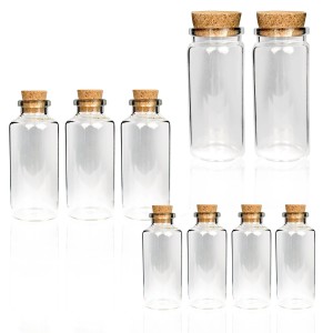 Bestlivings Glasfläschchen mit Korken, 12er Set in verschiedenen Größen (10-50ml).