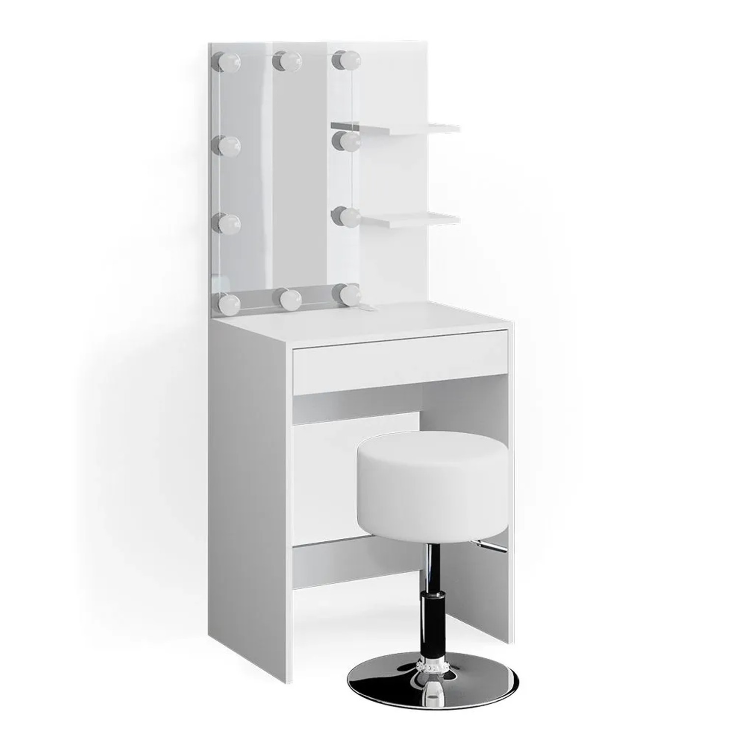 Vicco Schminktisch Isabelle Weiß 60 x 140 mit Spiegel, LED-Lichterkette und Hocker