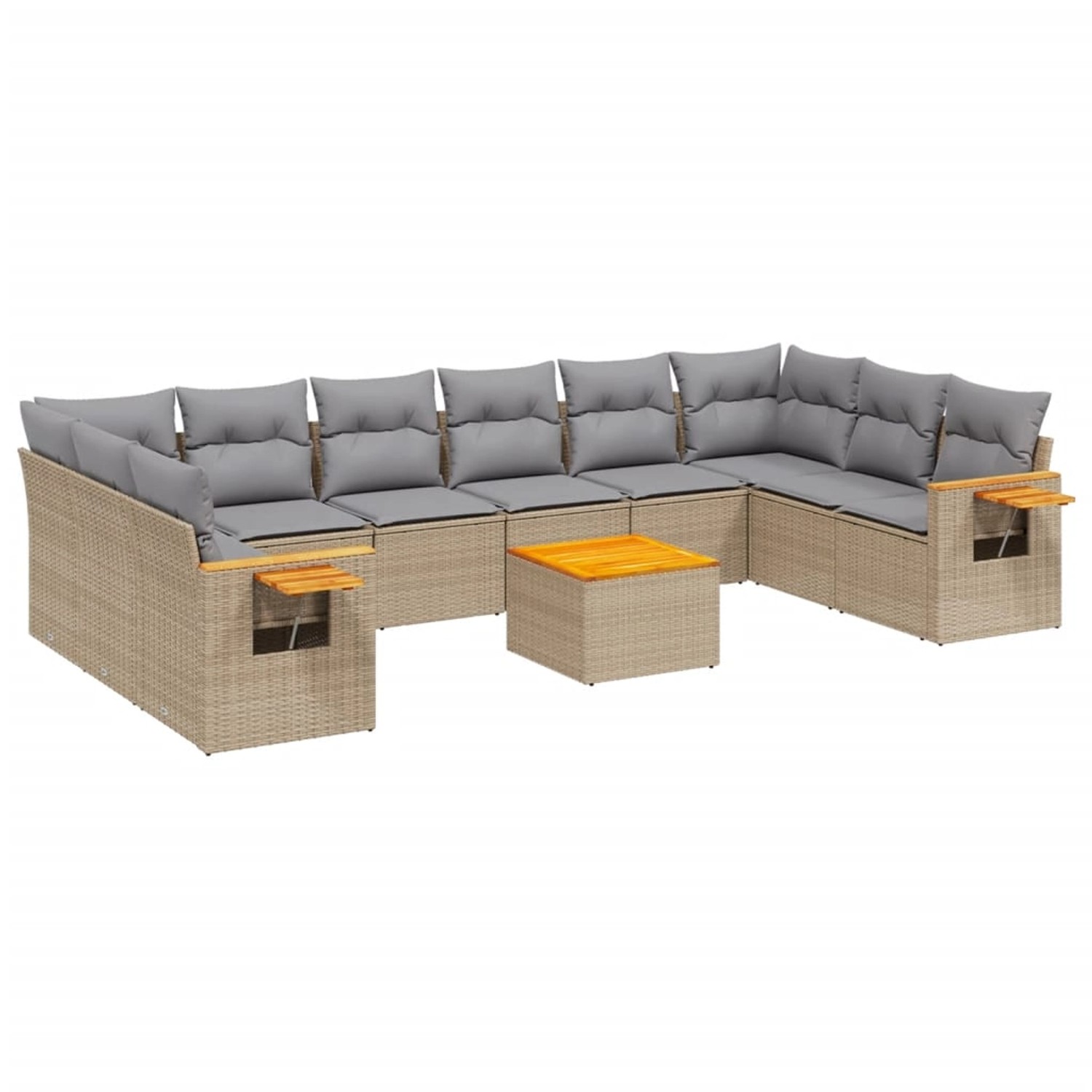 vidaXL 11-Tlg Garten-Sofagarnitur mit Kissen Beige Poly Rattan 3259574