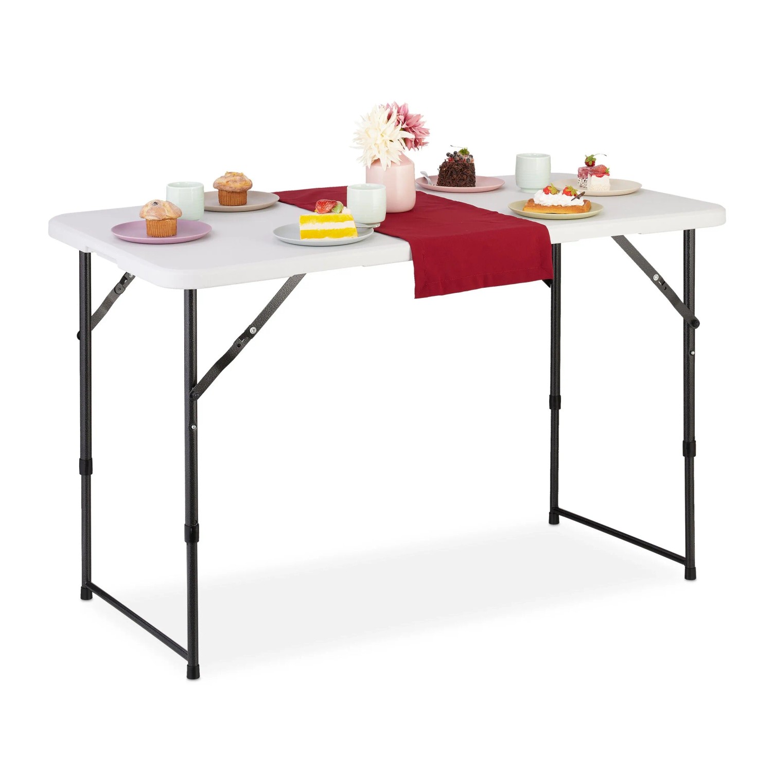 Relaxdays Campingtisch Kunststoff Stahl Weiß Klappbar mit Tragegriff 53,5 cm x 120 cm x 60 cm 7,6 kg