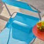 Blaue SoBuy Gartenliege mit Sonnendach und Kopfkissen aus Metall, klappbar.