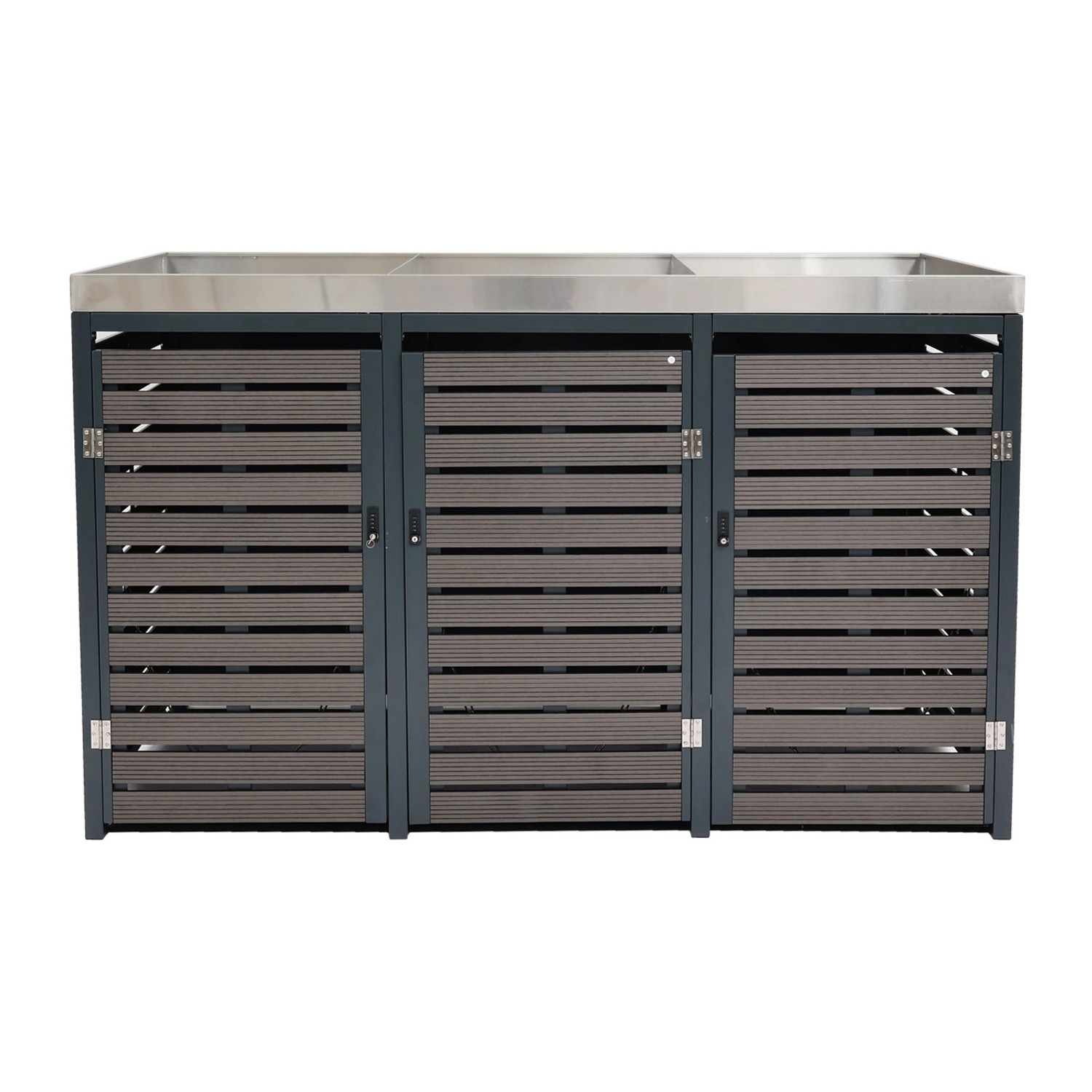 MCW 3er Mülltonnenverkleidung K14 Anthrazit, Mülltonnenbox mit Pflanzkasten