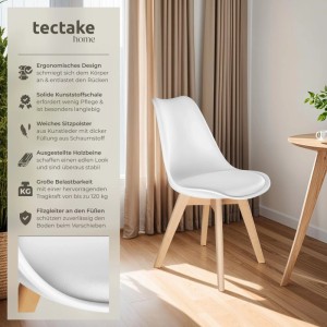 Weißer Esszimmerstuhl Frederikke im Scandi Design mit ergonomischer, gepolsterter Sitzfläche und stabilen Holzbeinen.