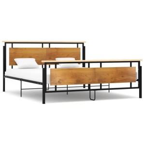 vidaXL Bett Metall 180x200 cm mit Holzdetails, Lattenrost und schwarzem Rahmen.