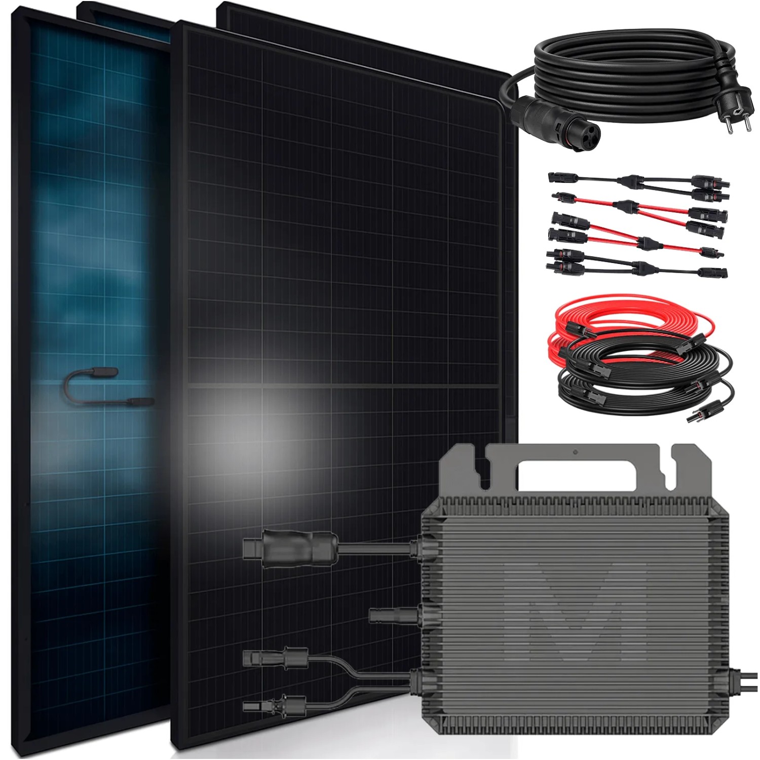 SUNNIVA Balkonkraftwerk 1840 W mit MARSTEK 800 W Wechselrichter inkl.5m Kabel 4x 460 W Solarmodule Bifazial Fullblack Gl...