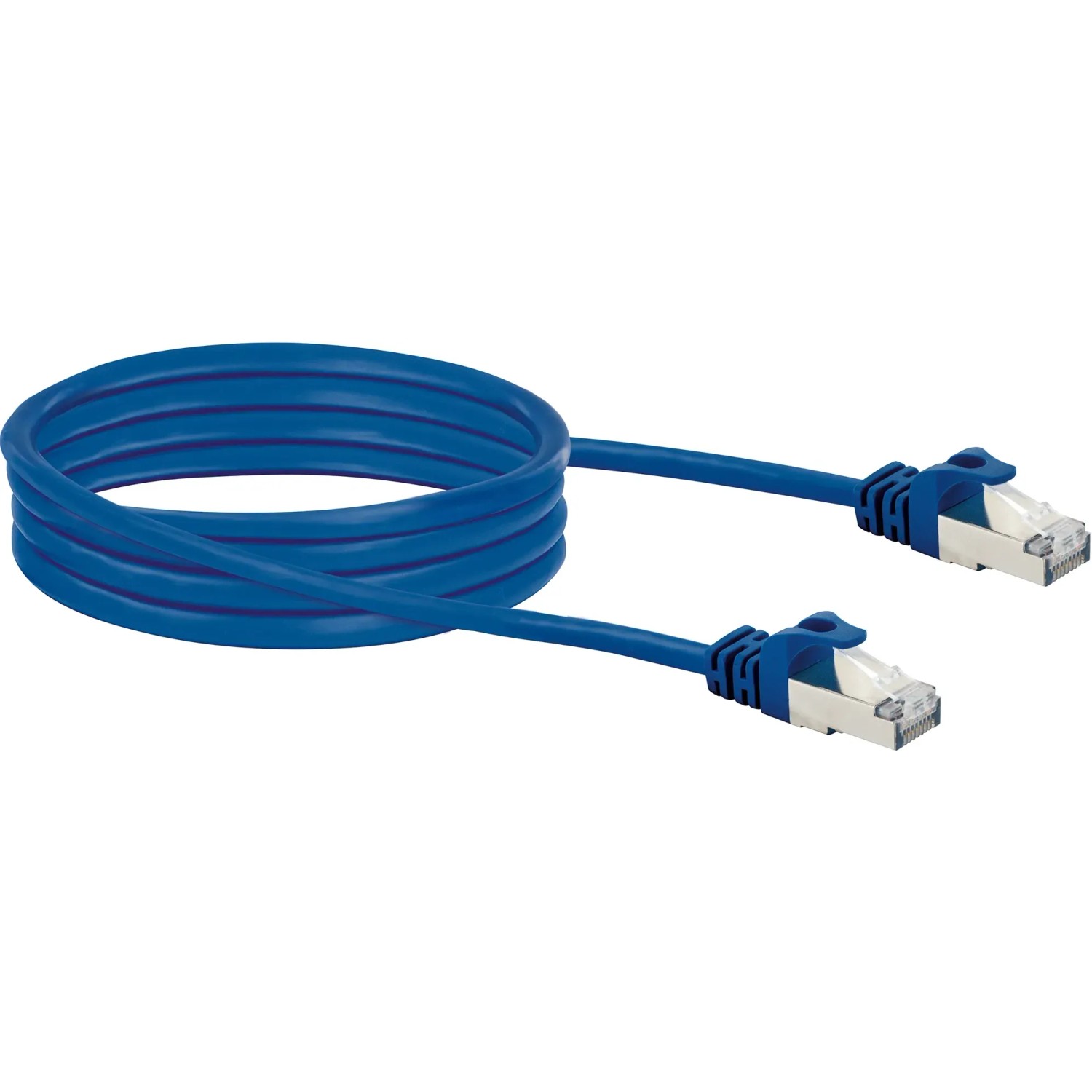 Blaues Schwaiger CAT 8 Netzwerkkabel, 2 m, mit RJ45 Stecker für schnelle Netzwerkverbindungen.