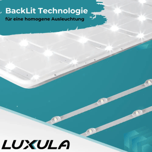 LUXULA LED Panel Rasterleuchte, 62x62cm, Backlit Technologie für homogene Ausleuchtung.