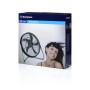 Verpackung des WESTINGHOUSE Bodenventilators Yucon 2. Windmaschine mit silbernem Standfuß und schwarzem Flügelrad.