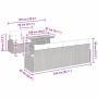 vidaXL Gartenmöbel-Set, 8-teilig, beige Poly Rattan, mit Sofa, Sesseln und Tisch, Maße eingezeichnet.