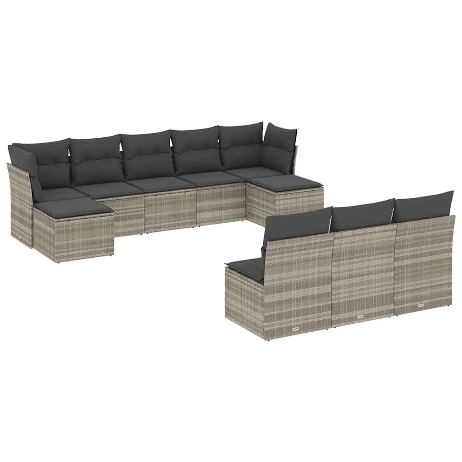 vidaXL 10-Tlg Garten-Sofagarnitur mit Kissen Hellgrau Poly Rattan 3218292 günstig online kaufen