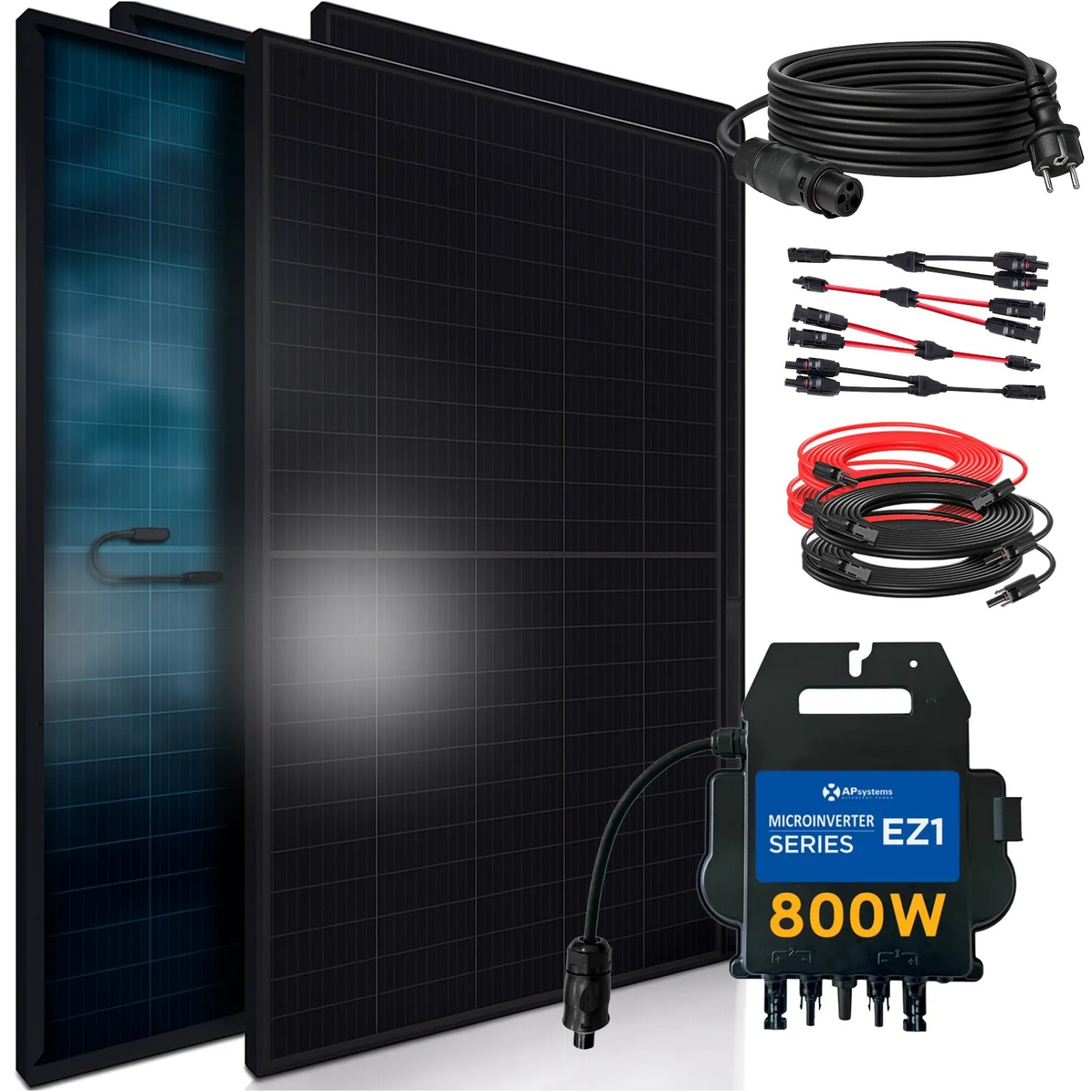 SUNNIVA Balkonkraftwerk 1840 W mit AP Systems 800 W Wechselrichter inkl.5m Kabel 4x 460 W Solarmodule Bifazial Fullblack...