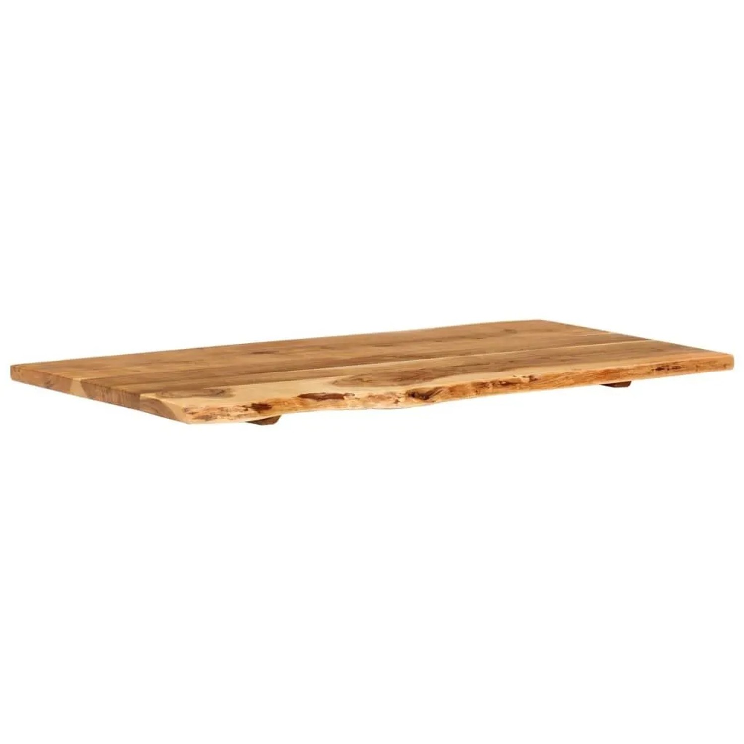 Massive Akazienholz-Waschtischplatte mit natürlicher Baumkante, poliert und lackiert, 100x52 cm.