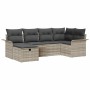 Hellgraues 6-tlg. vidaXL Garten-Sofa-Set aus Poly Rattan mit Kissen.