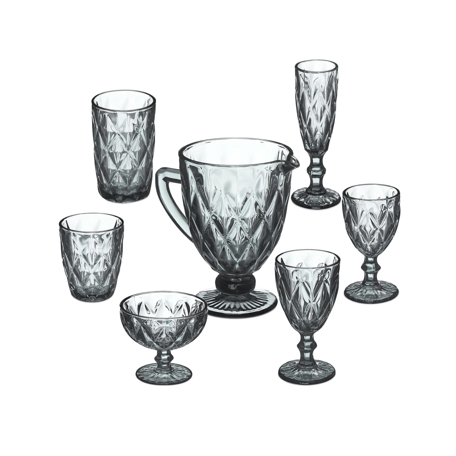 Relaxdays Gläserset Glas Grau 7-teilig Spülmaschinengeeignet