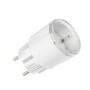 Weißer Shelly Smart-Stecker Plug S Gen3 für Hausautomation, Nahaufnahme.