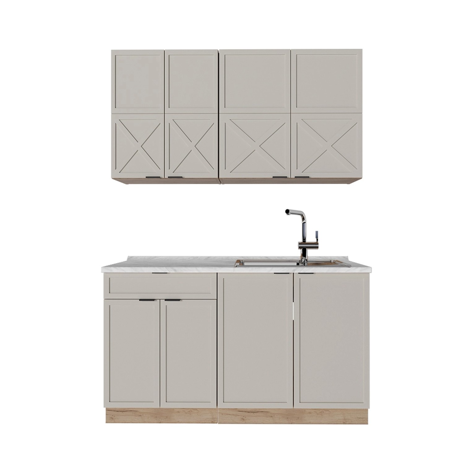 Vicco Fame-Line Singleküche GrauBeige/Goldkraft Eiche 140 cm AP Marmor günstig online kaufen