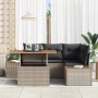 Graues 5-tlg. vidaXL Garten-Sofa-Set aus Poly Rattan mit Stauraum und Tisch.
