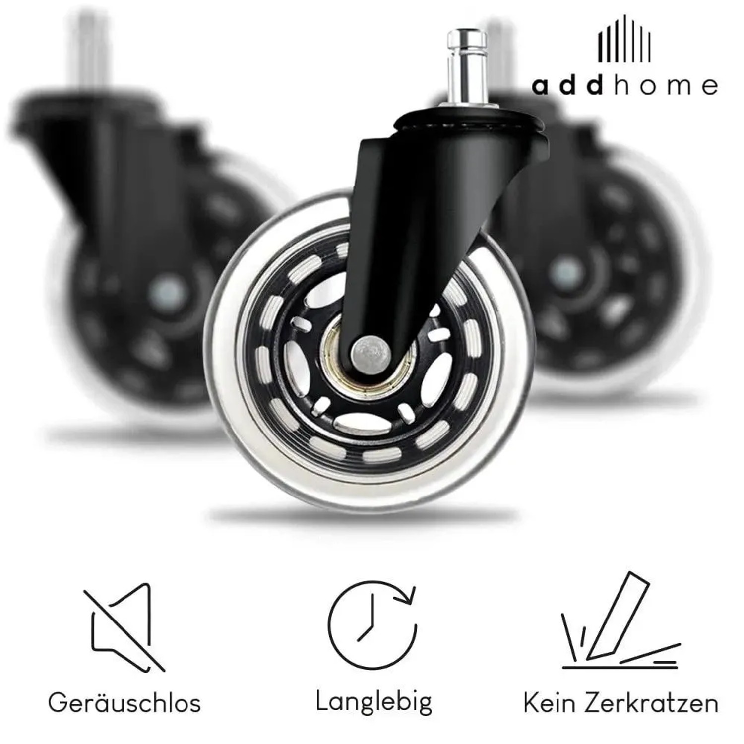 addhome 5er Set Bürostuhlrollen 10x22mm Leise Hartbodenrollen 73mm ø & 35mm_2