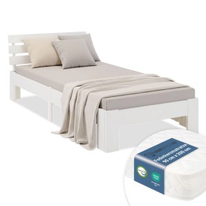 Homestyle4u Holzbett 90x200 cm mit Federkernmatratze und Lattenrost Einzelbett 3329