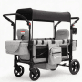 Grauer Sekey Bollerwagen für Kinder mit Zwillingsmodus, faltbar, Sonnendach, ideal für Camping & Strand.