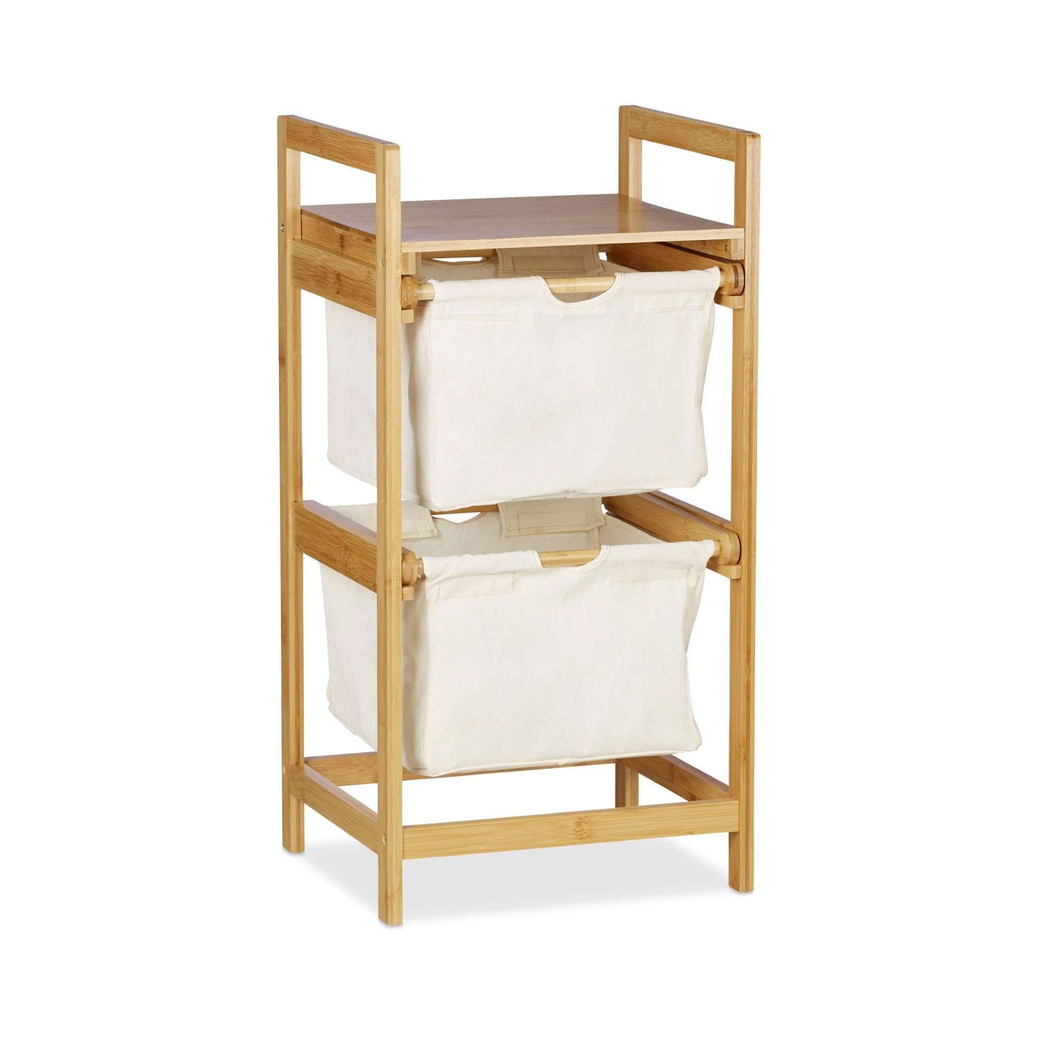 Relaxdays Wäschekorb Bambus Natur Weiß mit 2 Schubladen Ausziehbar 73 cm x 37 cm x 33 cm 3,7 kg