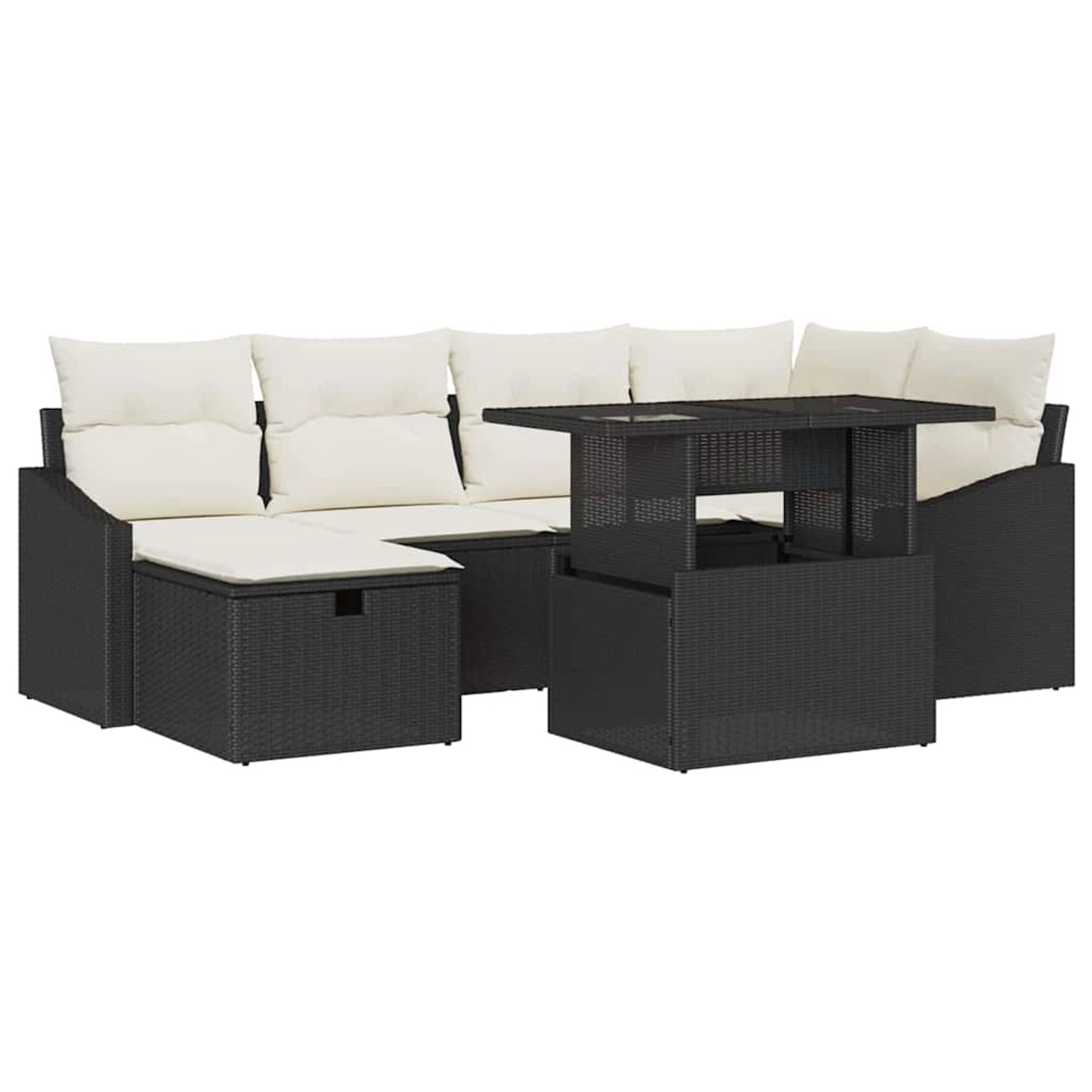 vidaXL Garten-Sofa-Set 7-Tlg Schwarz Poly Rattan 3361166 günstig online kaufen
