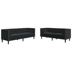 Schwarzes 2-tlg. vidaXL Chesterfield Sofa-Set mit Nackenrollen aus Samt.
