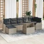 Hellgraues 8-tlg. vidaXL Garten-Sofa-Set aus Poly Rattan mit Tisch und Kissen.