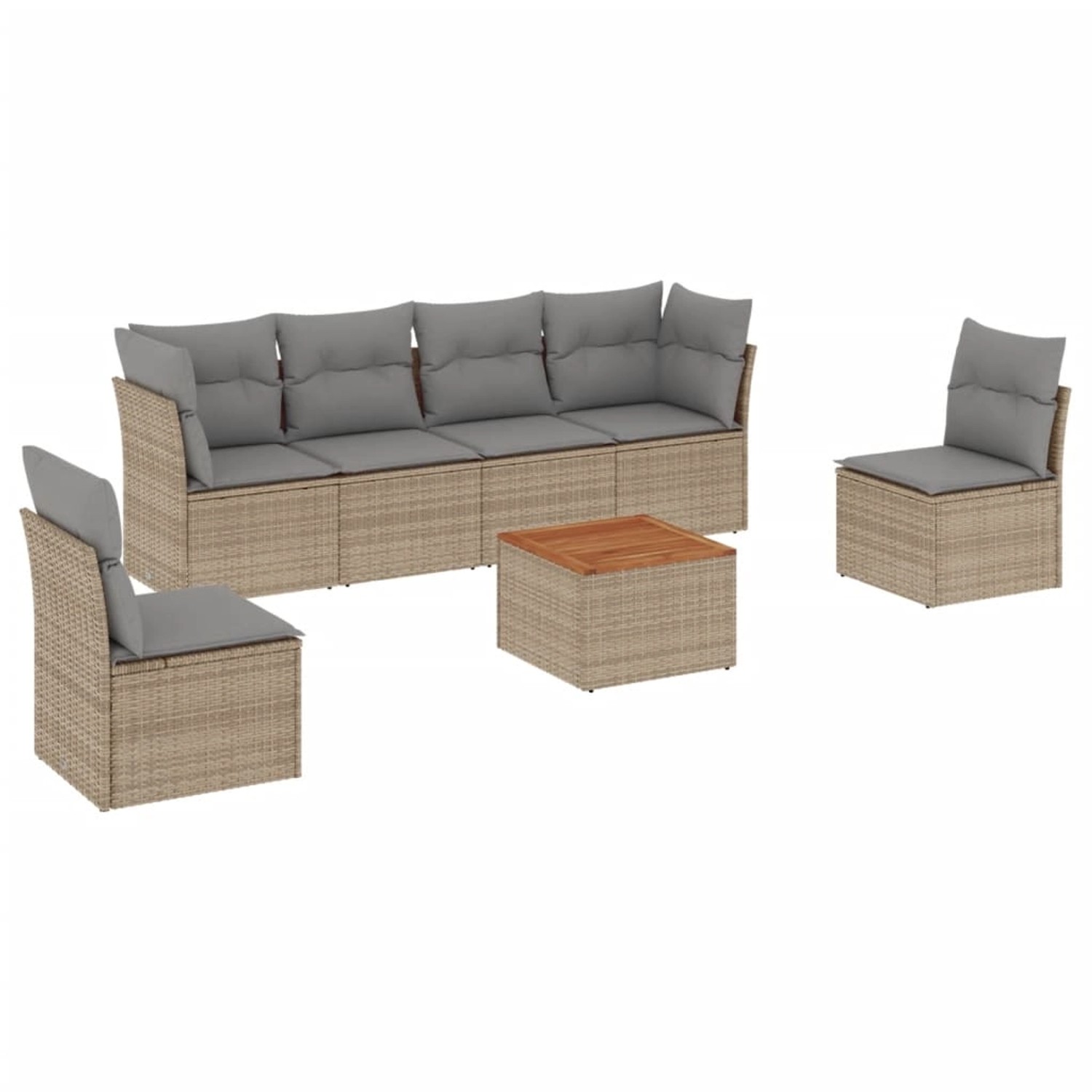 vidaXL 7-Tlg Garten-Sofagarnitur mit Kissen Beige Poly Rattan 3255884 günstig online kaufen